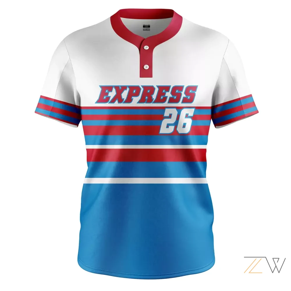 Express Blue & Red Baseball Shirt