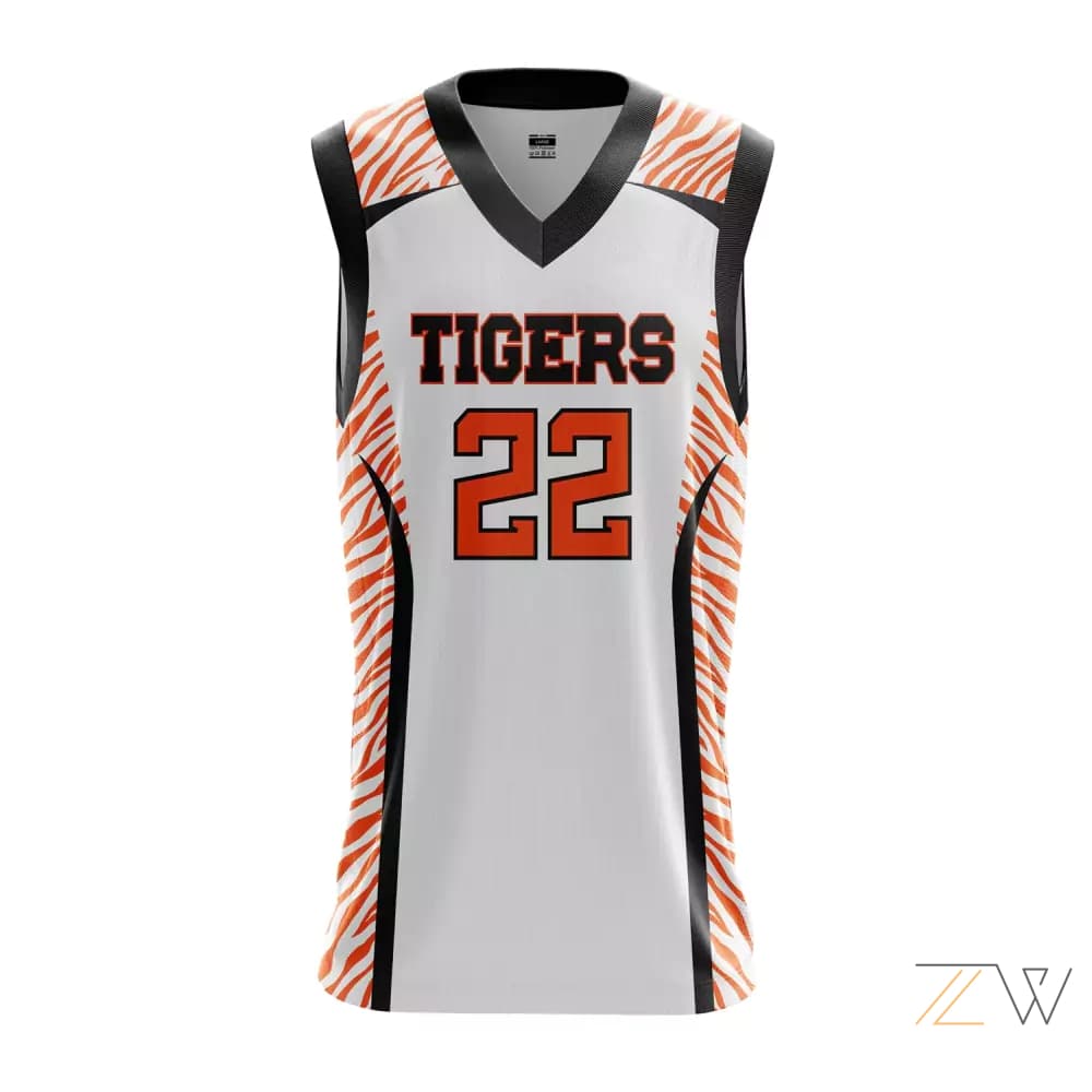 Tigers White & Orange Basketball Jersey - Pro Quality Team Uniform