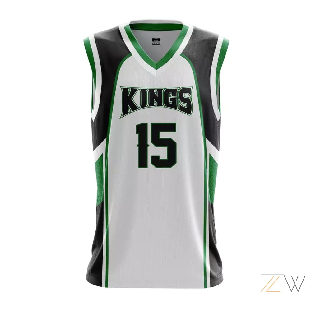 Kings White & Green Basketball Jersey - Custom Sports Team Apparel