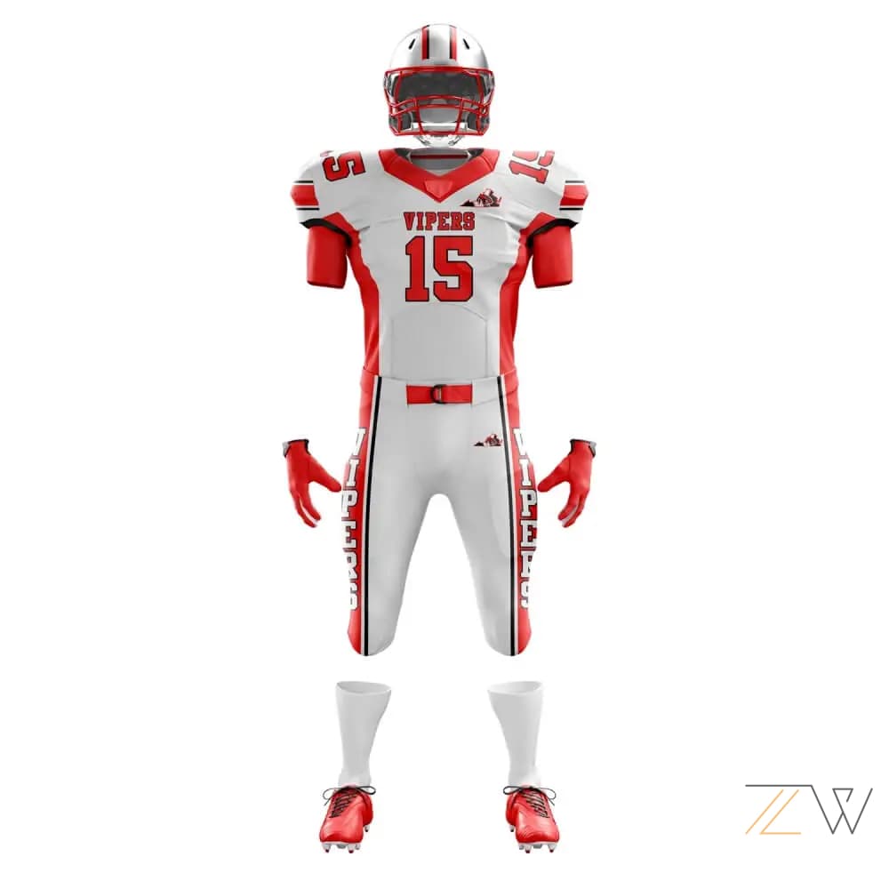 White & Red Vipers American Football Kit - Zing wear Pro Team Uniform
