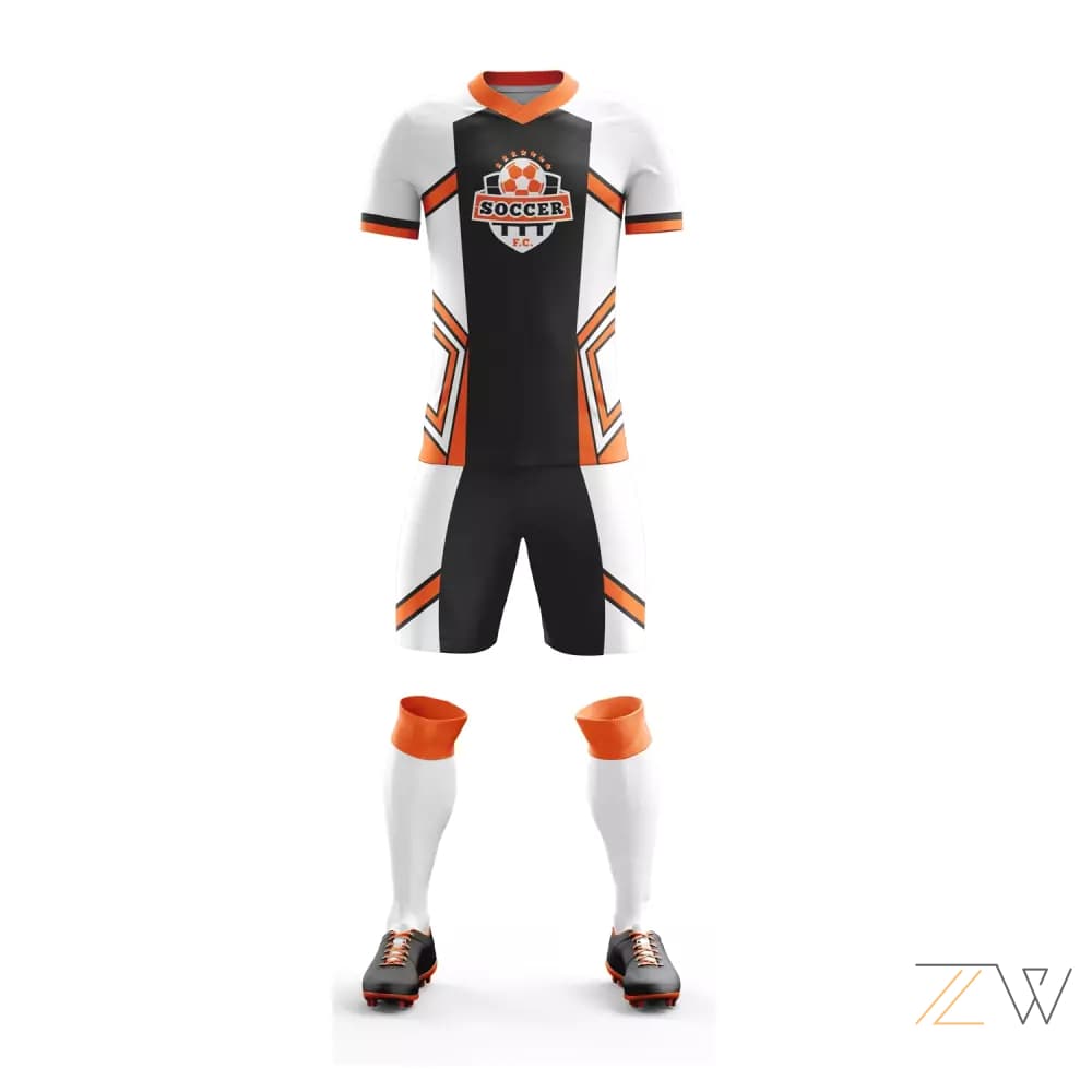 Black, White & Orange Soccer Kit - Zing wear Match Day Edition